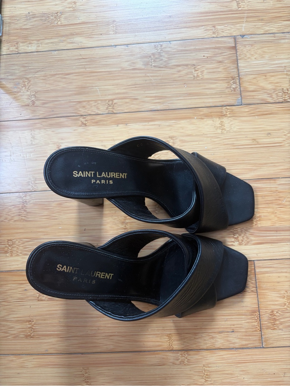 Saint Laurent Black Leather Crisscross Mule Sandals Size EU38
